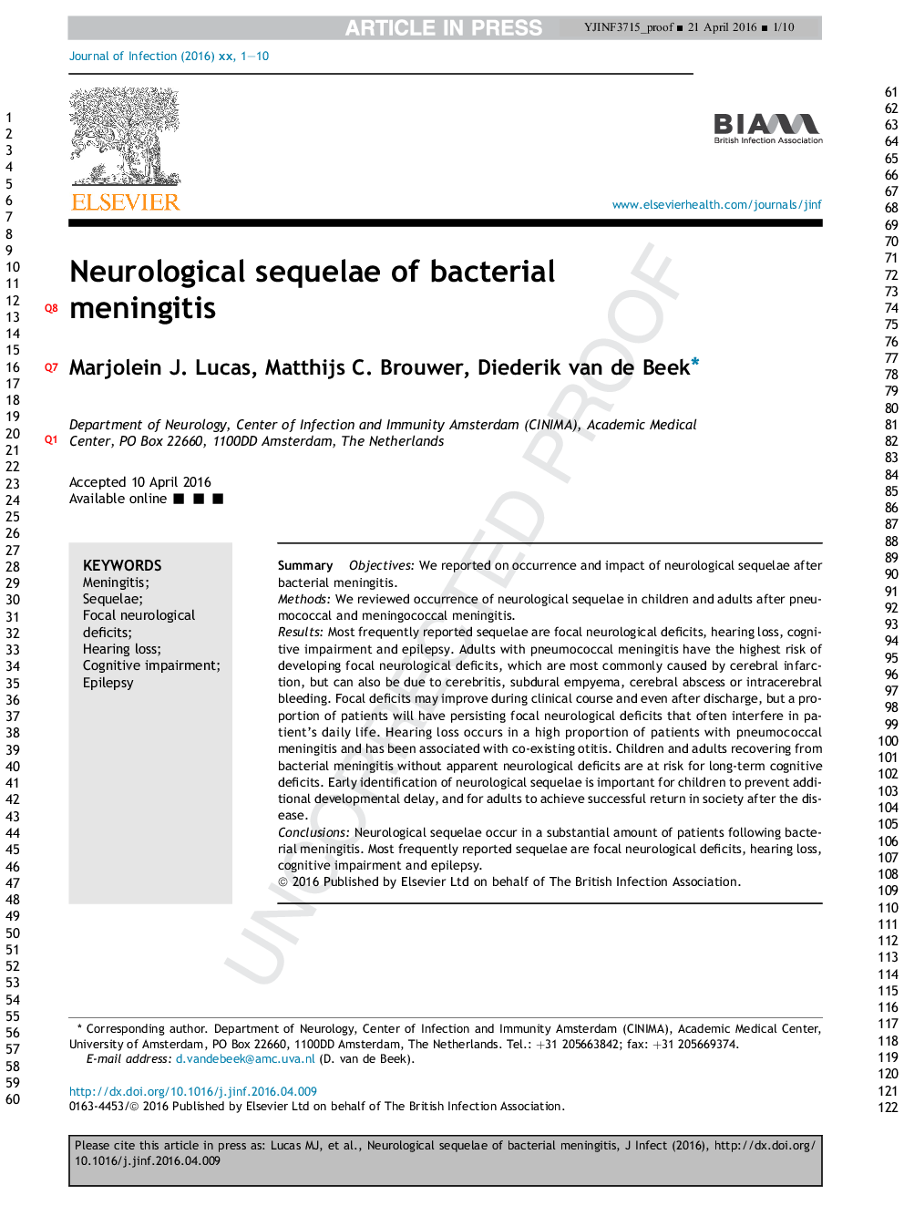 Neurological sequelae of bacterial meningitis