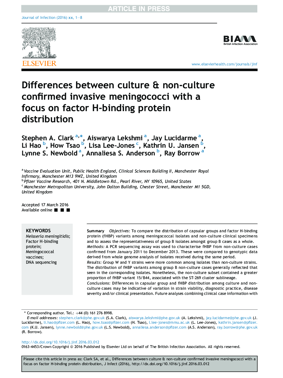 Differences between culture & non-culture confirmed invasive meningococci with a focus on factor H-binding protein distribution