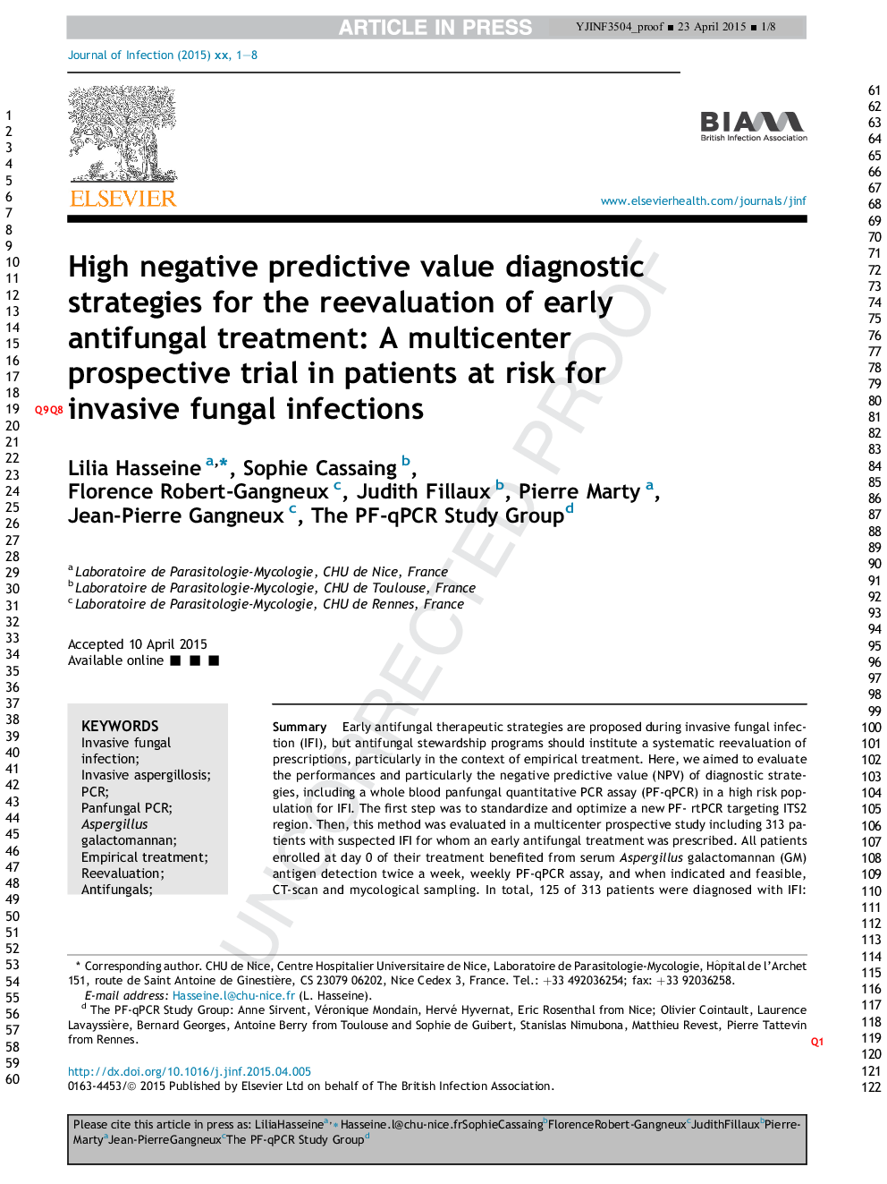 High negative predictive value diagnostic strategies for the reevaluation of early antifungal treatment: A multicenter prospective trial in patients at risk for invasive fungal infections