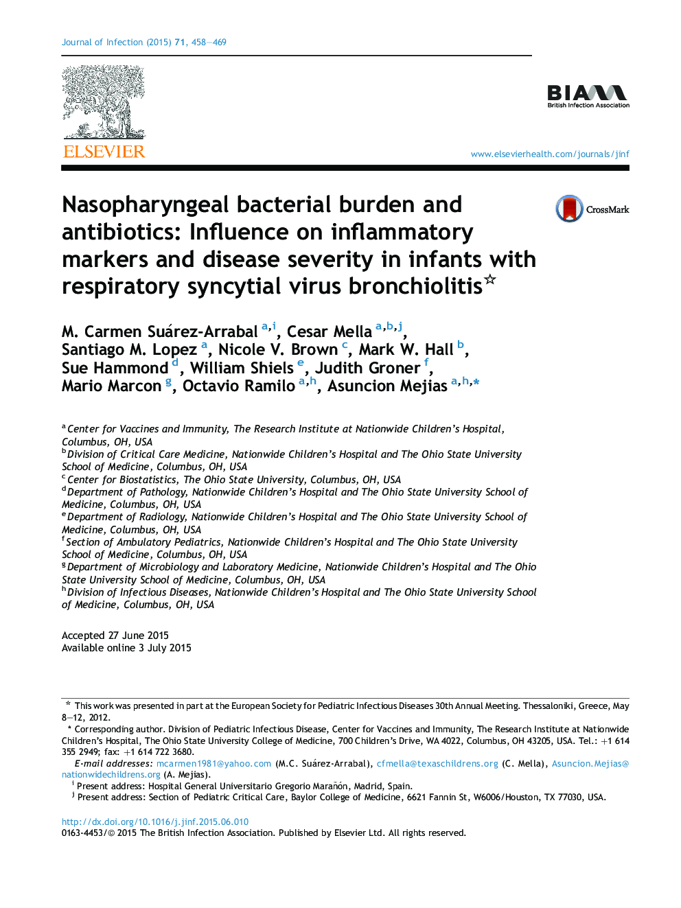 بار باکتریایی نازوفارنکس و آنتی بیوتیک: تأثیر بر روی نشانگرهای التهابی و شدت بیماری در نوزادان مبتلا به برونشیولیت ویروسی سینسیتیال تنفسی 