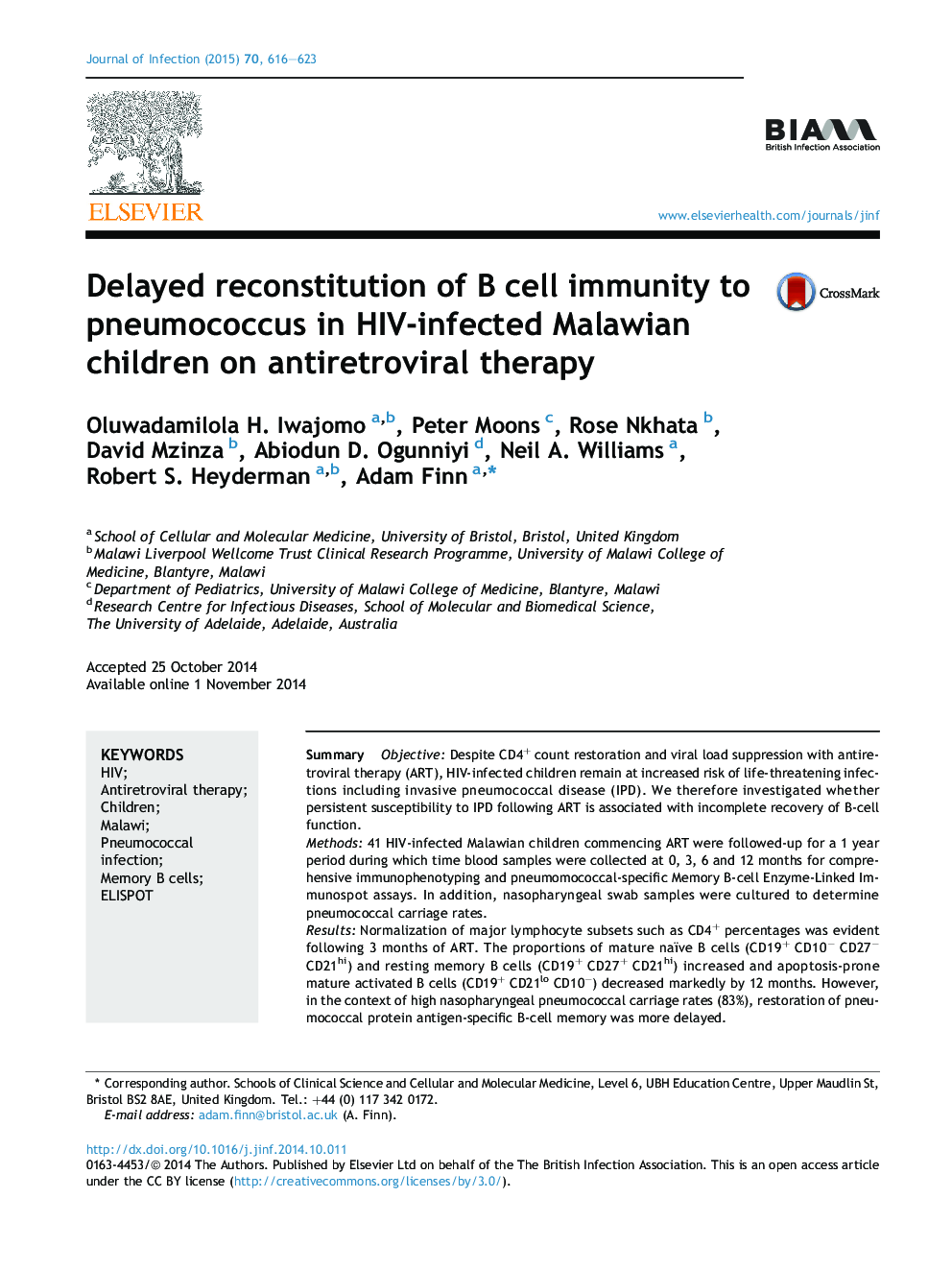Delayed reconstitution of B cell immunity to pneumococcus in HIV-infected Malawian children on antiretroviral therapy