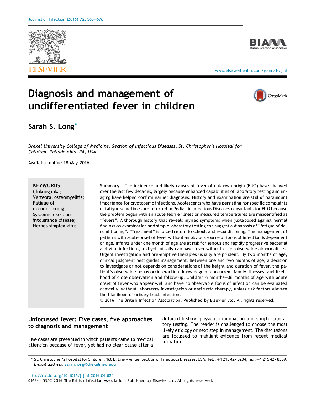 Diagnosis and management of undifferentiated fever in children