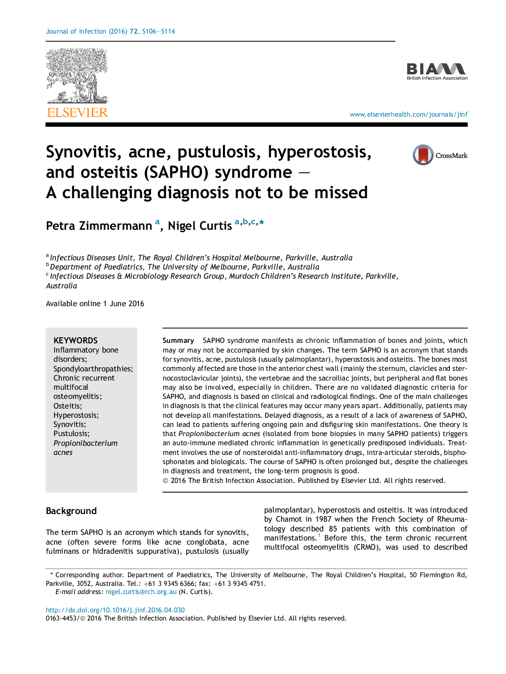 Synovitis, acne, pustulosis, hyperostosis, and osteitis (SAPHO) syndrome - AÂ challenging diagnosis not to be missed