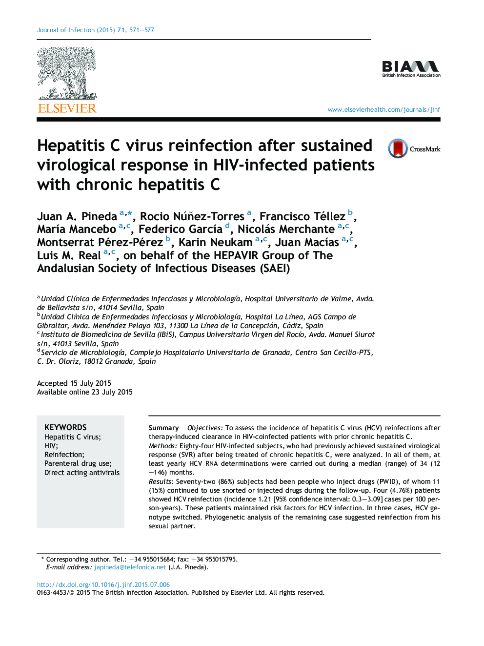 Hepatitis C virus reinfection after sustained virological response in HIV-infected patients with chronic hepatitis C