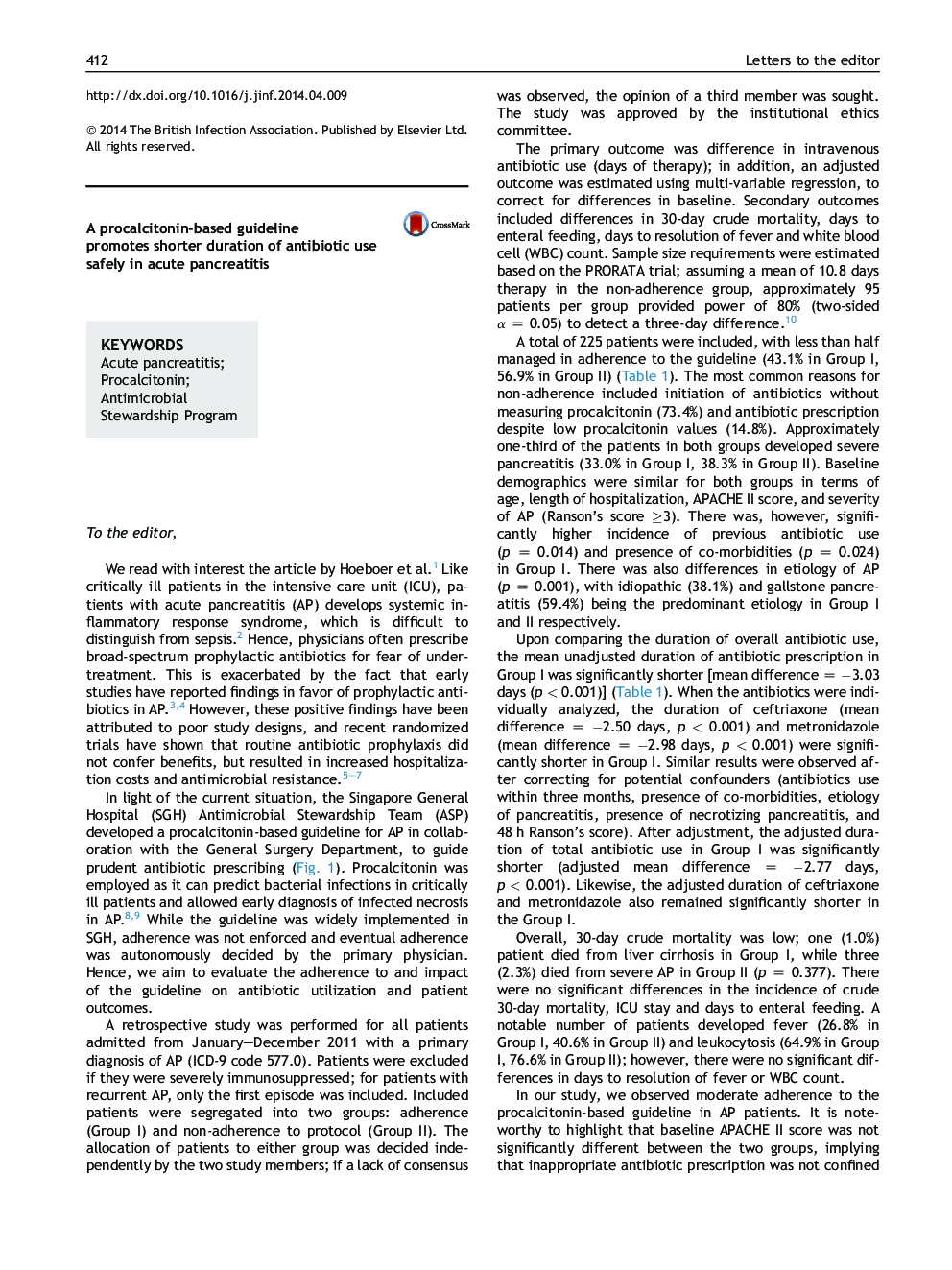 A procalcitonin-based guideline promotes shorter duration of antibiotic use safely in acute pancreatitis