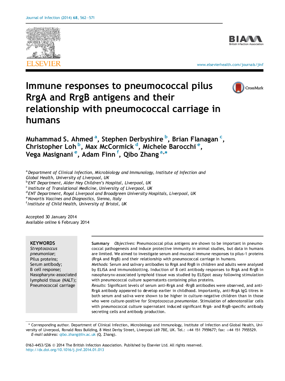 Immune responses to pneumococcal pilus RrgA and RrgB antigens and their relationship with pneumococcal carriage in humans