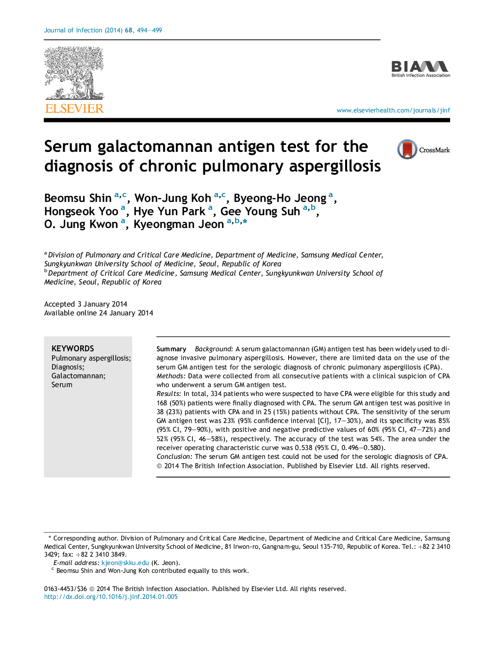 Serum galactomannan antigen test for the diagnosis of chronic pulmonary aspergillosis