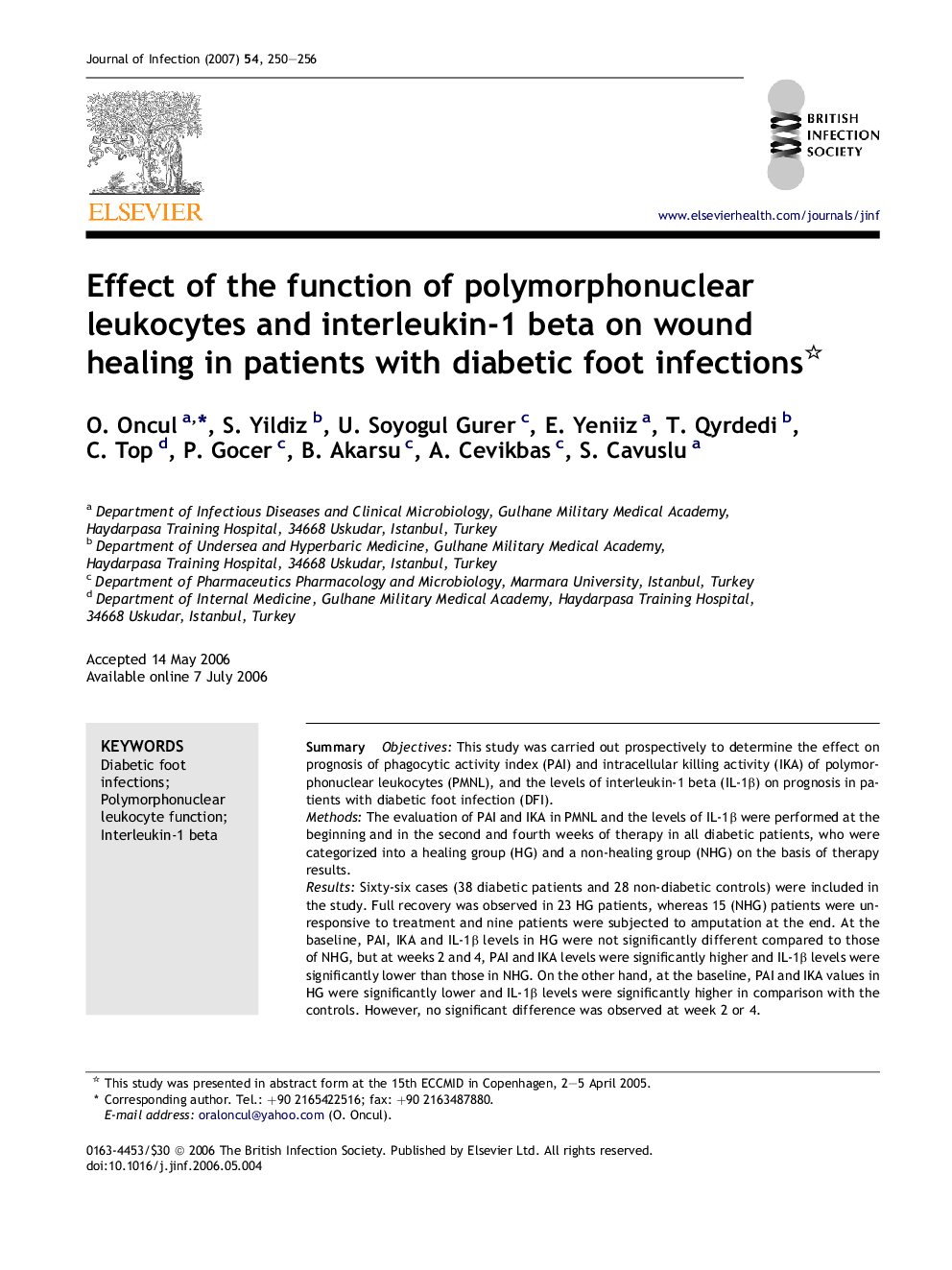 Effect of the function of polymorphonuclear leukocytes and interleukin-1 beta on wound healing in patients with diabetic foot infections