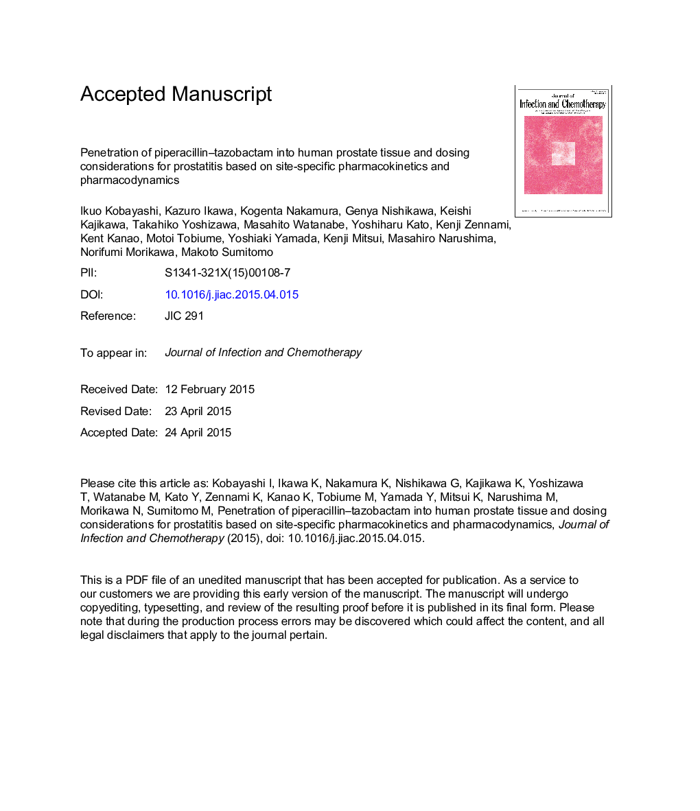 Penetration of piperacillin-tazobactam into human prostate tissue and dosing considerations for prostatitis based on site-specific pharmacokinetics and pharmacodynamics