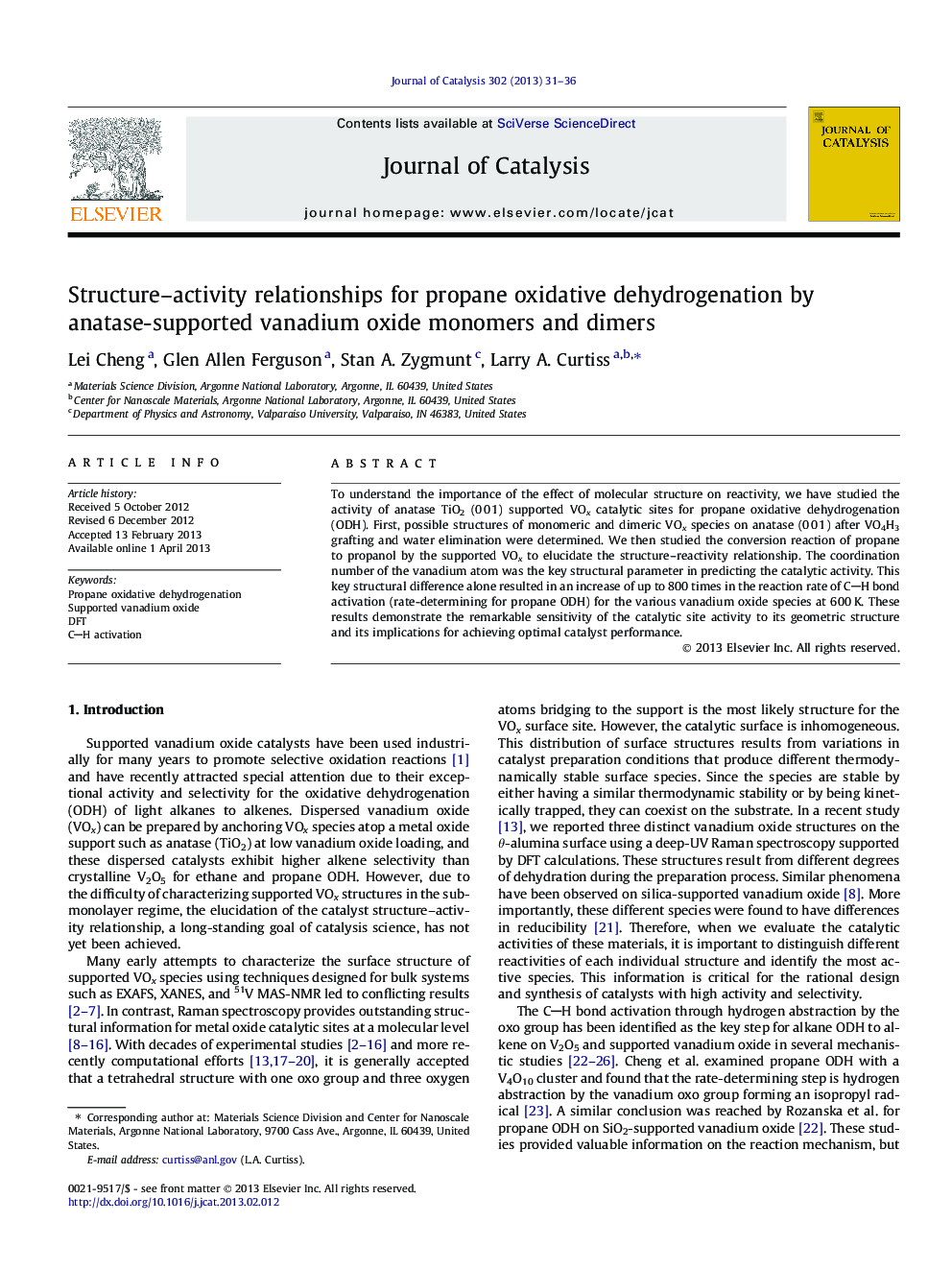 Structure–activity relationships for propane oxidative dehydrogenation by anatase-supported vanadium oxide monomers and dimers