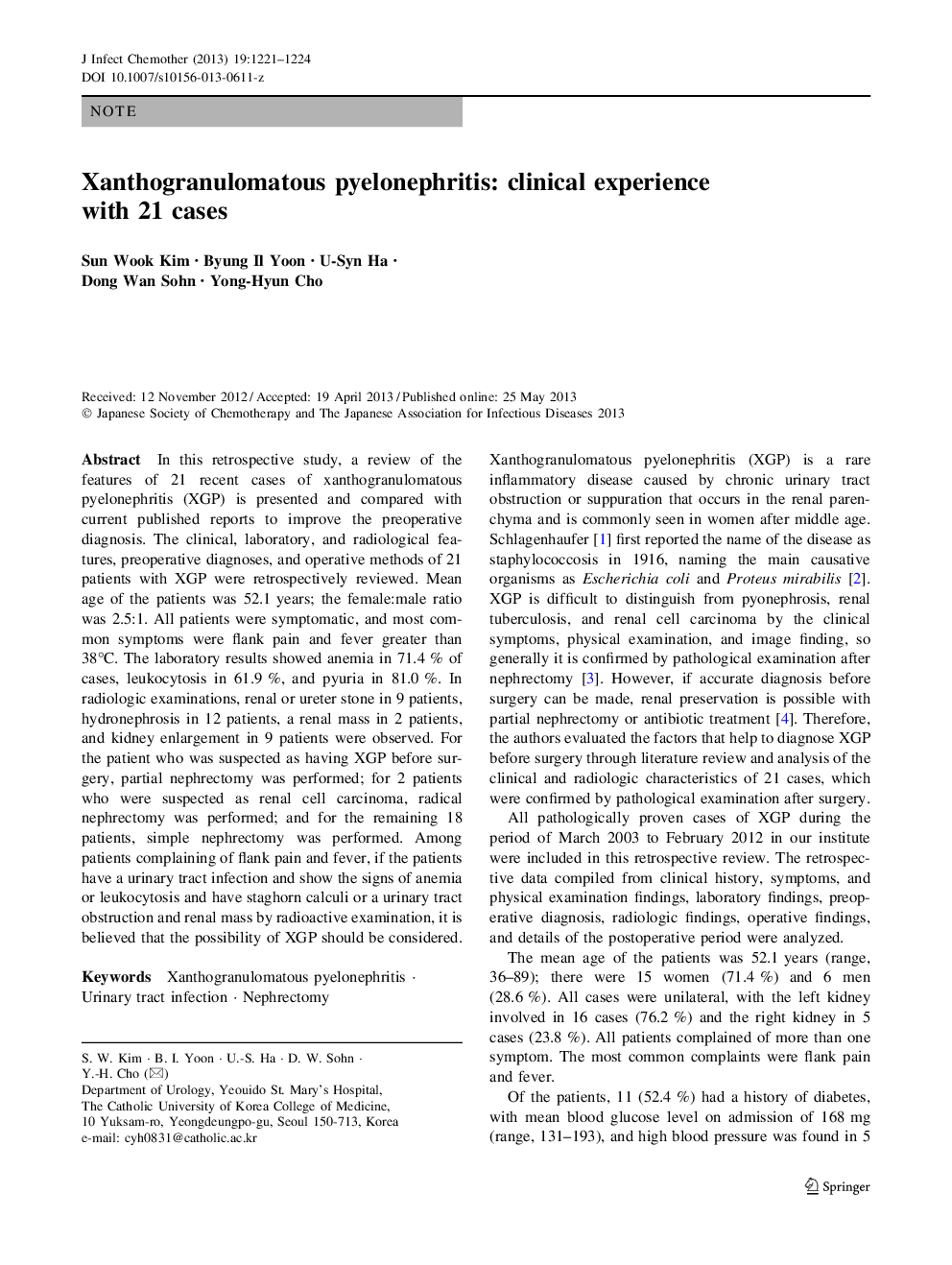 Xanthogranulomatous pyelonephritis: clinical experience with 21 cases