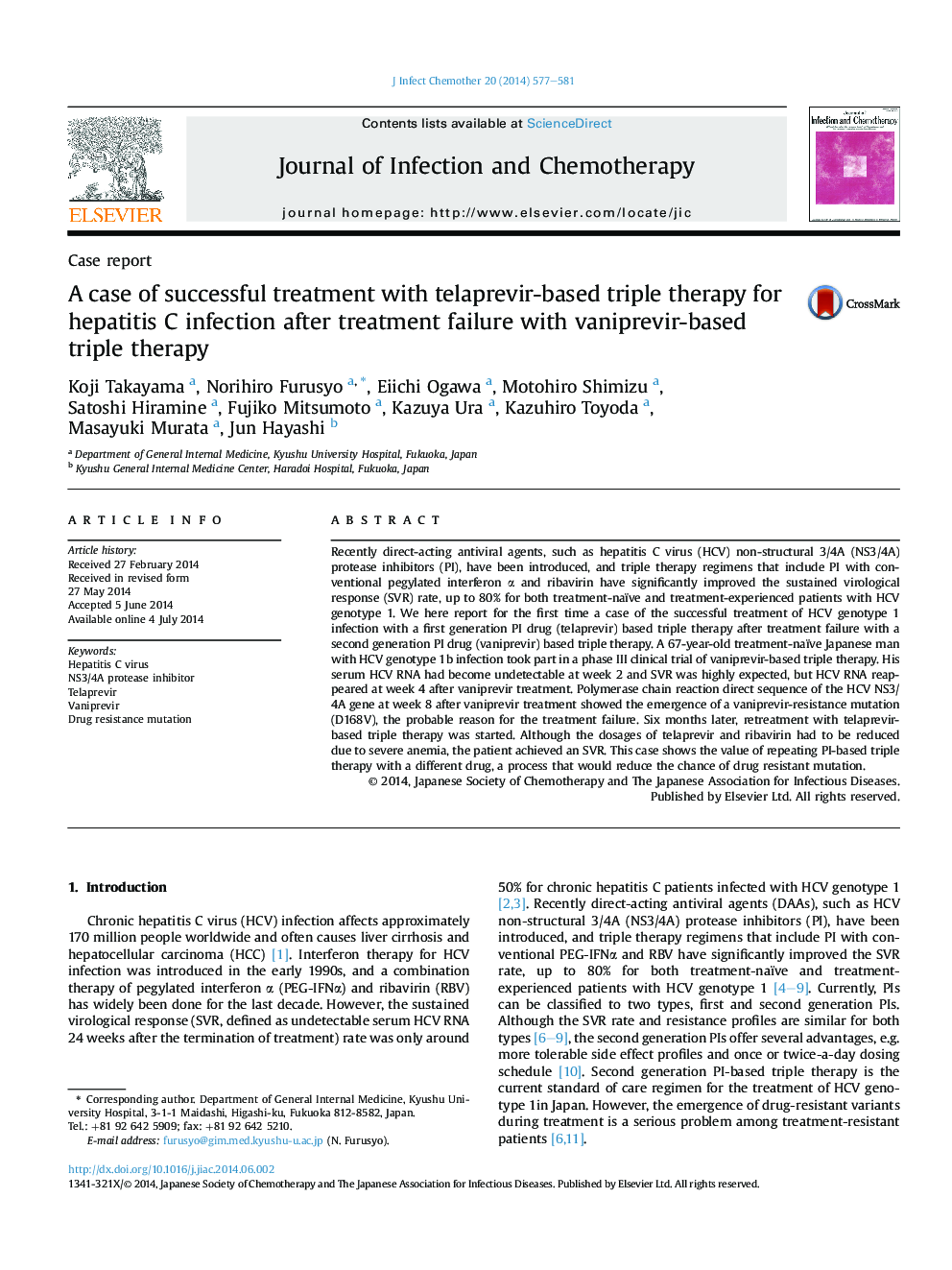 A case of successful treatment with telaprevir-based triple therapy for hepatitis C infection after treatment failure with vaniprevir-based triple therapy