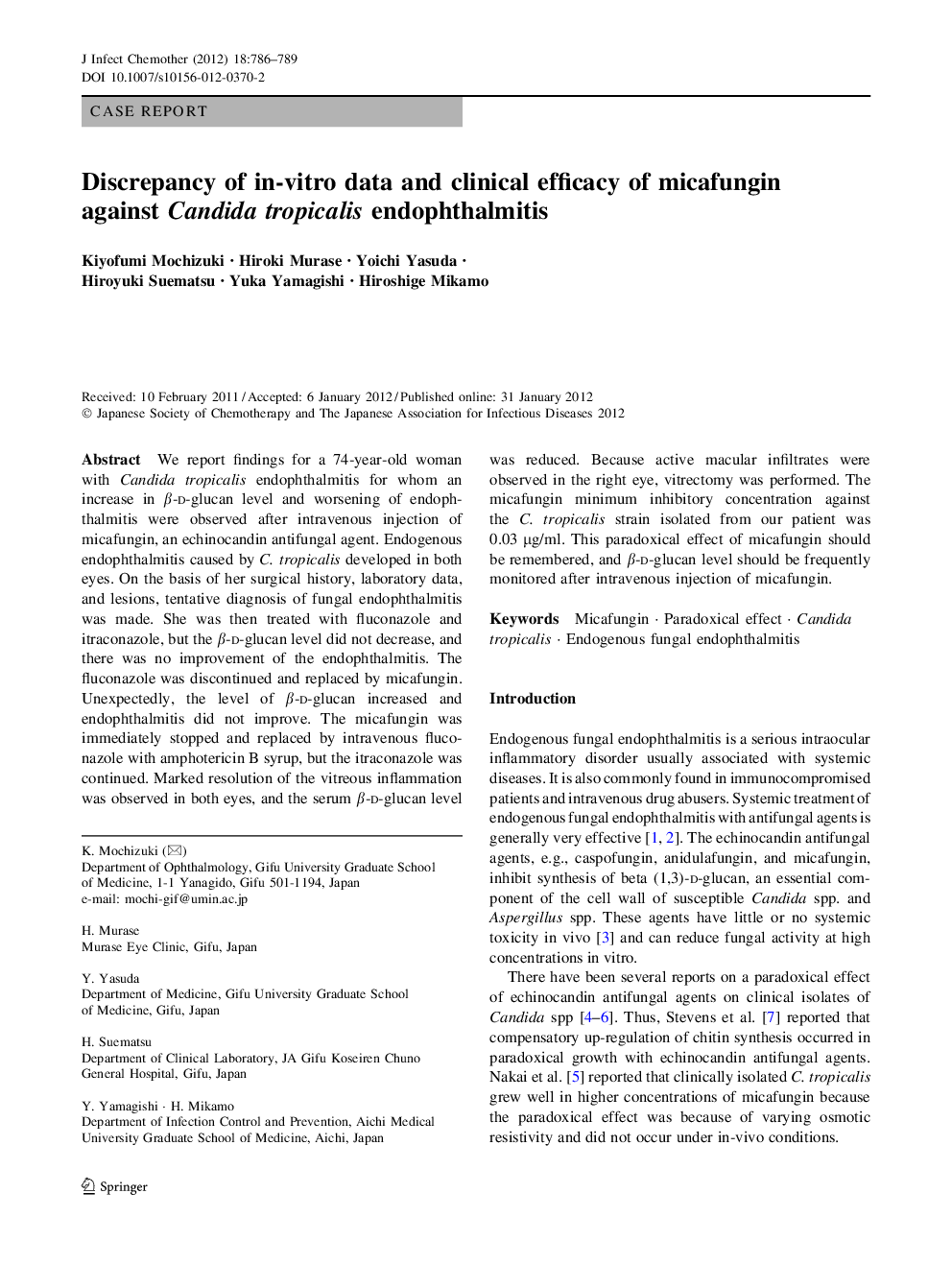 Discrepancy of in-vitro data and clinical efficacy of micafungin against Candida tropicalis endophthalmitis