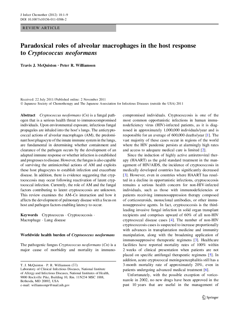 Paradoxical roles of alveolar macrophages in the host response to Cryptococcus neoformans