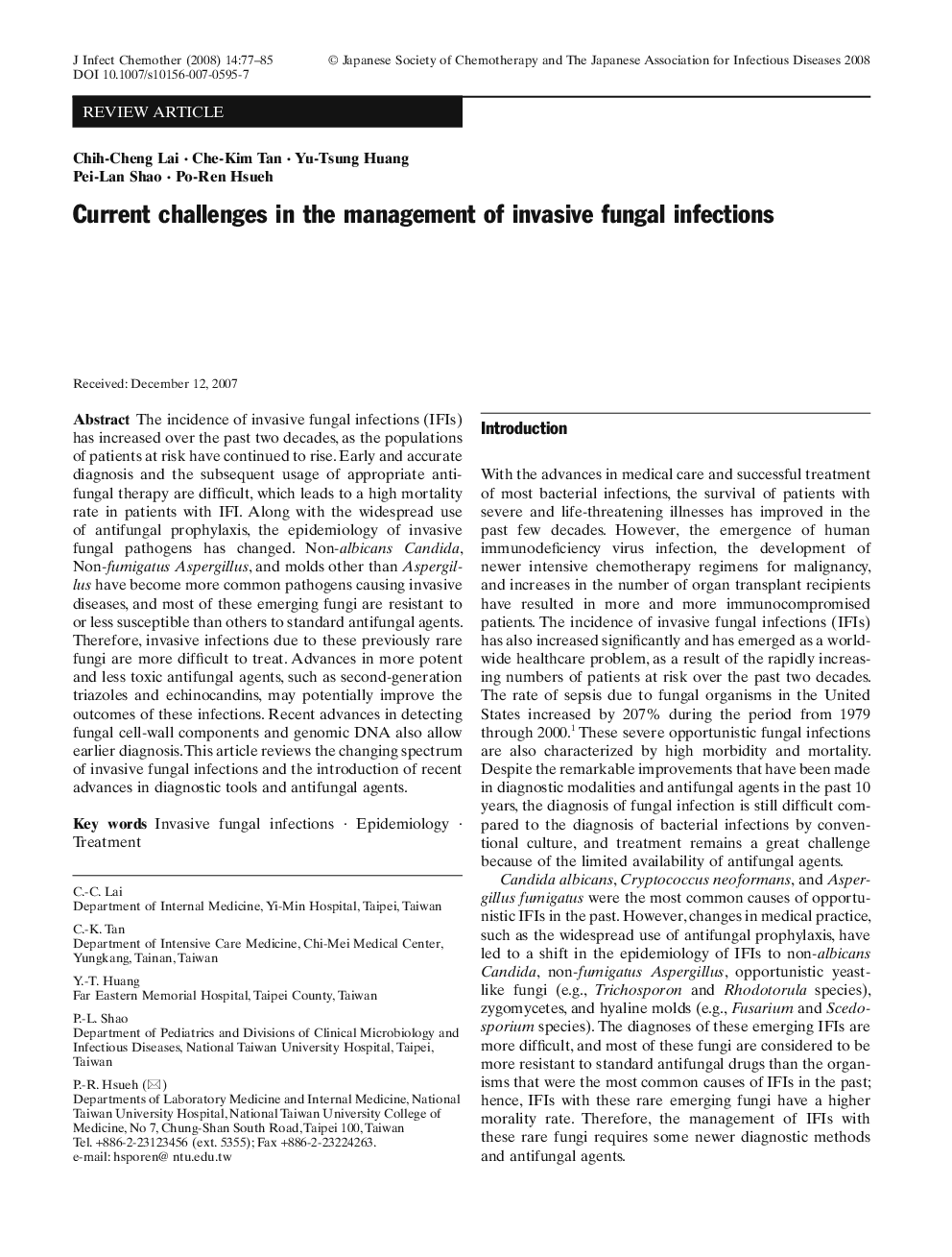 Current challenges in the management of invasive fungal infections