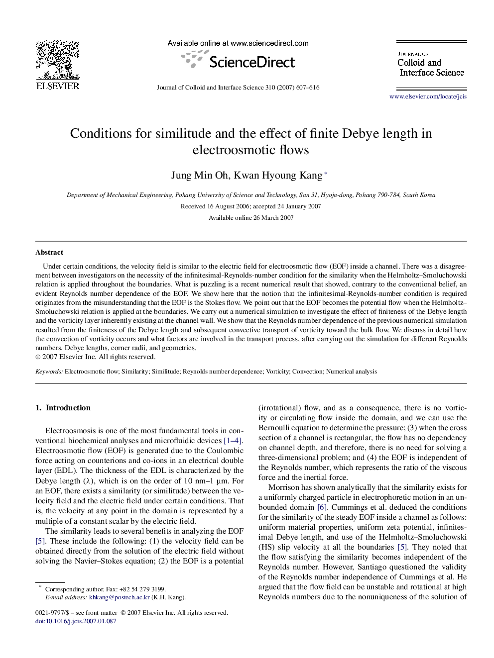 Conditions for similitude and the effect of finite Debye length in electroosmotic flows