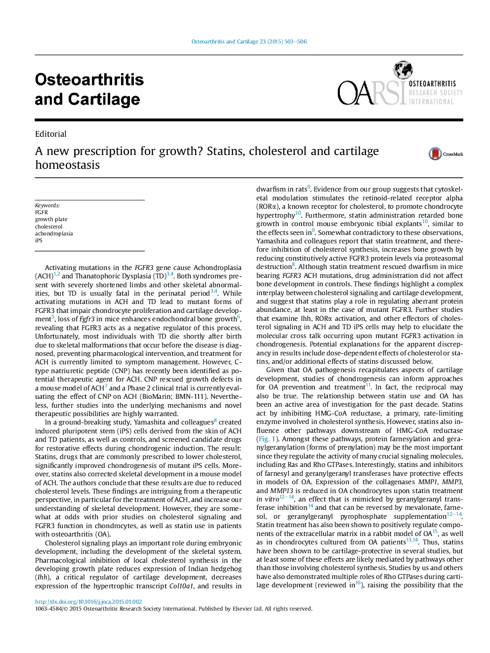 A new prescription for growth? Statins, cholesterol and cartilage homeostasis