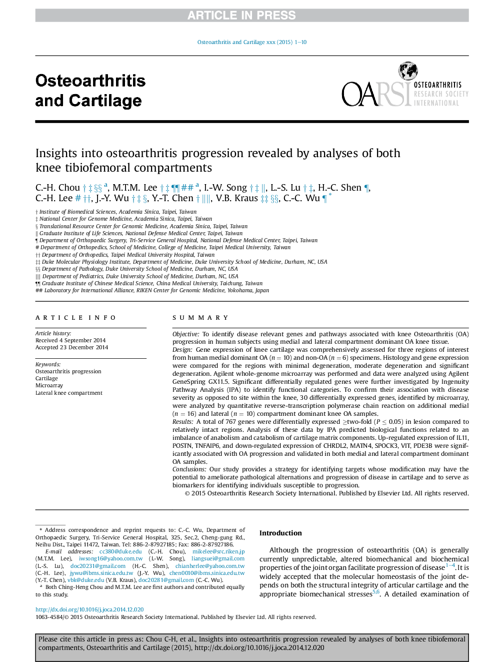 Insights into osteoarthritis progression revealed by analyses of both knee tibiofemoral compartments