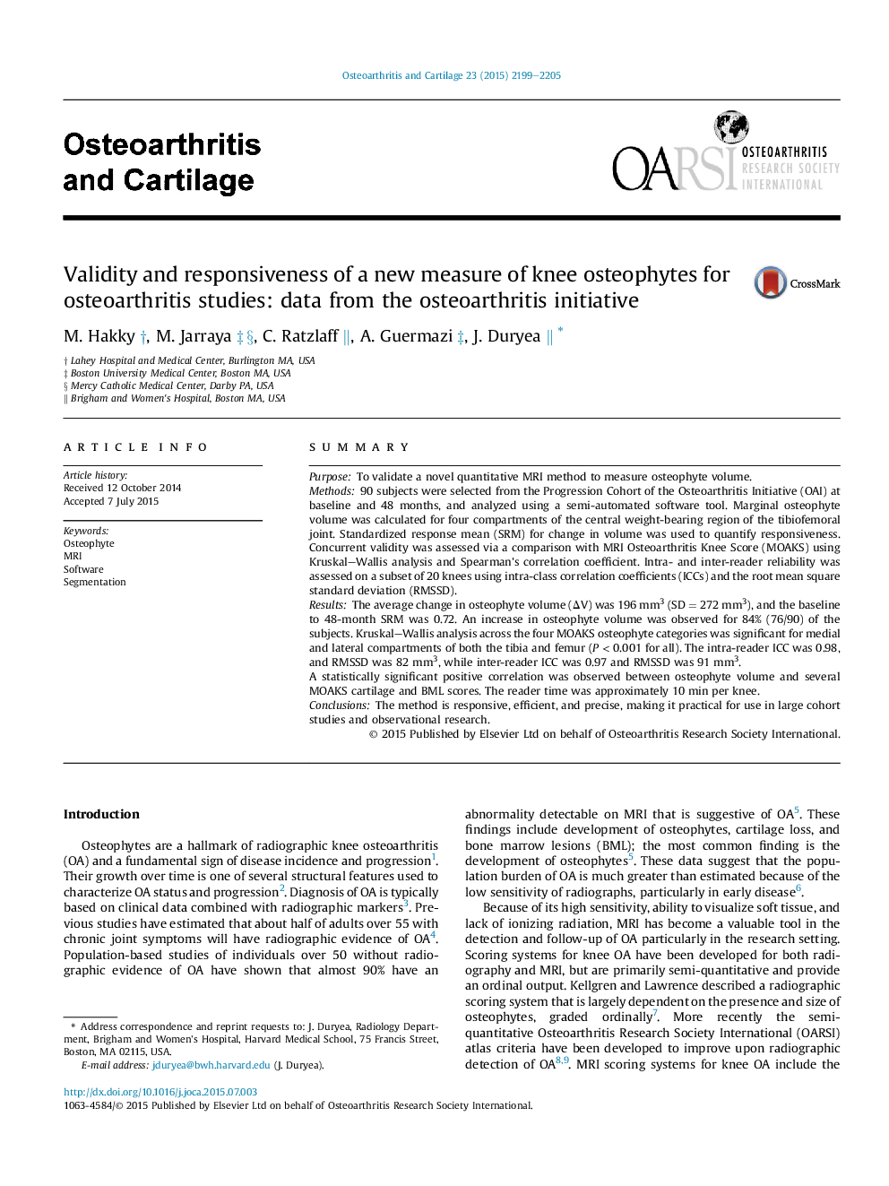 Validity and responsiveness of a new measure of knee osteophytes for osteoarthritis studies: data from the osteoarthritis initiative