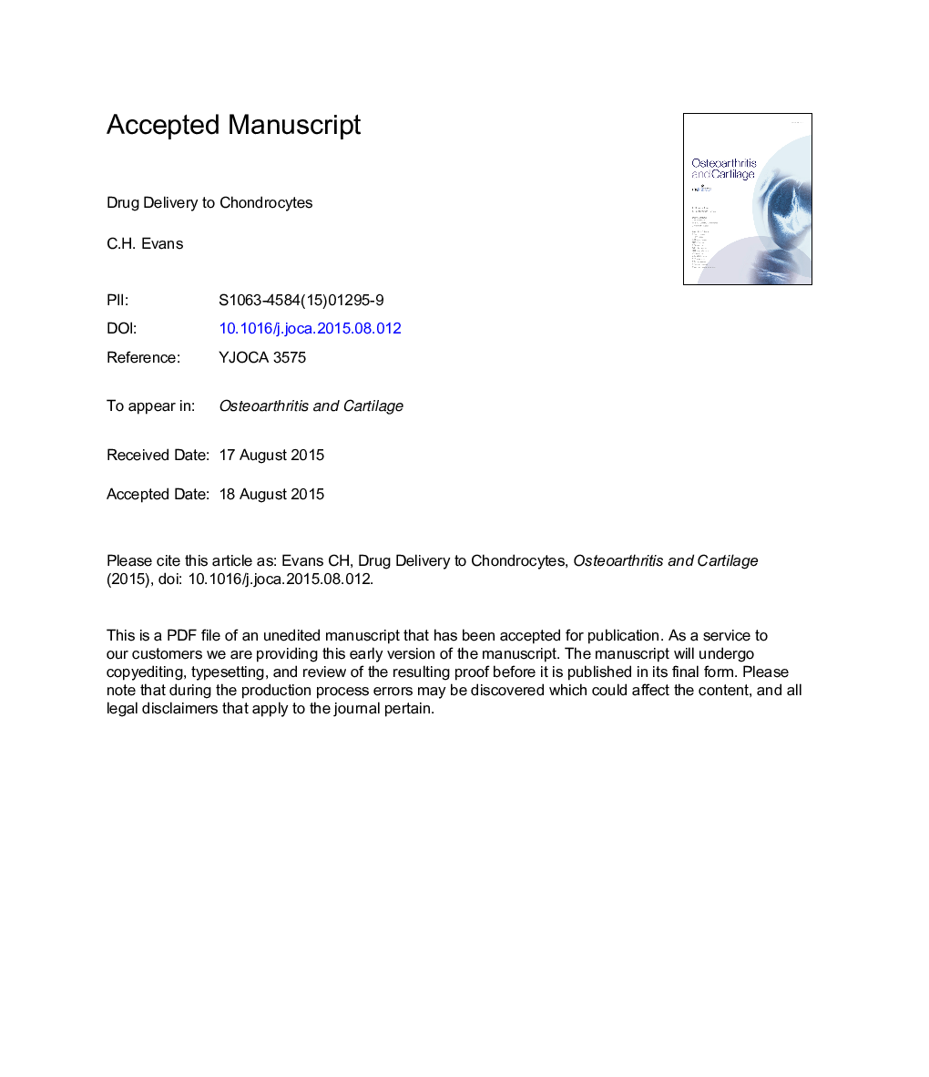 Drug delivery to chondrocytes