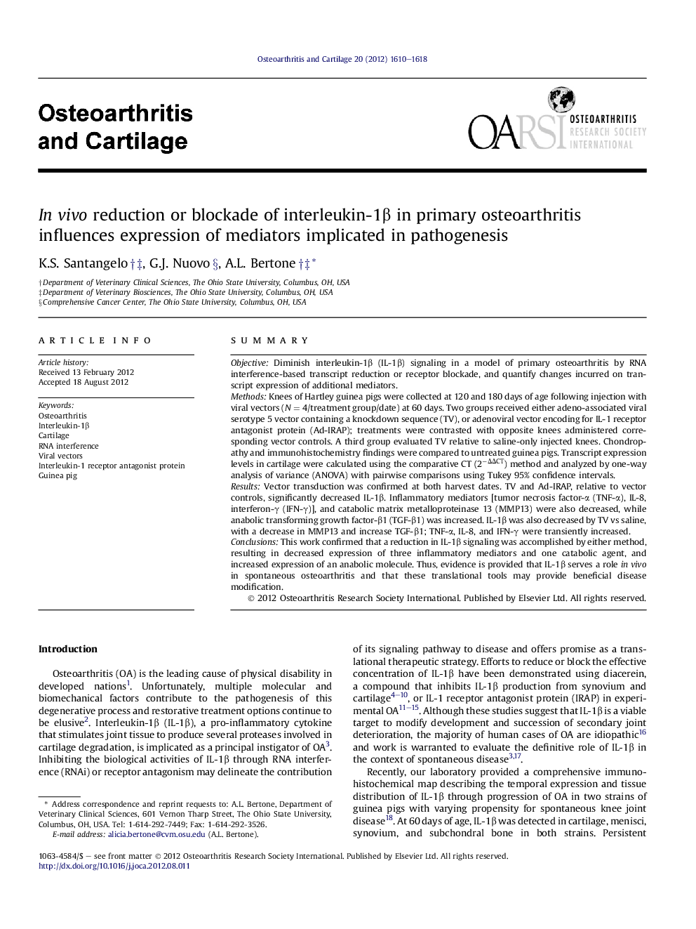 InÂ vivo reduction or blockade of interleukin-1Î² in primary osteoarthritis influences expression of mediators implicated in pathogenesis