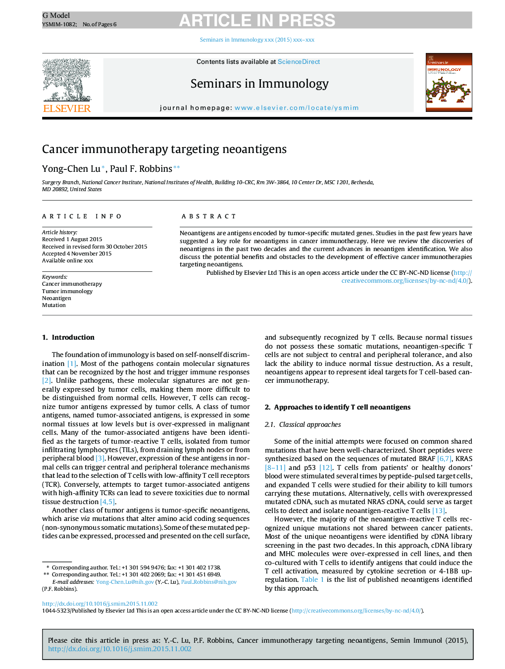 Cancer immunotherapy targeting neoantigens