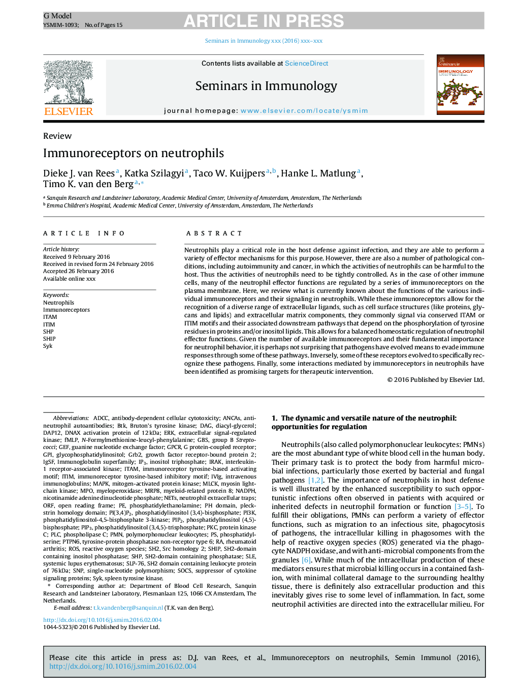 Immunoreceptors on neutrophils