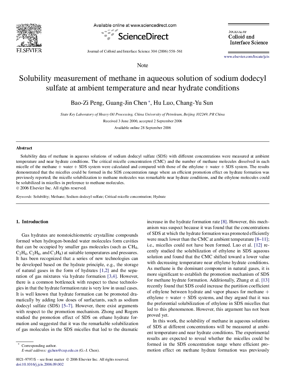 Solubility measurement of methane in aqueous solution of sodium dodecyl sulfate at ambient temperature and near hydrate conditions