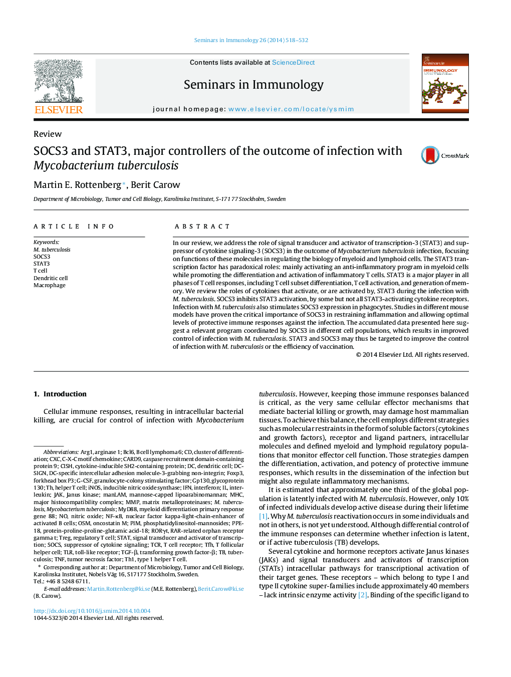 SOCS3 and STAT3, major controllers of the outcome of infection with Mycobacterium tuberculosis