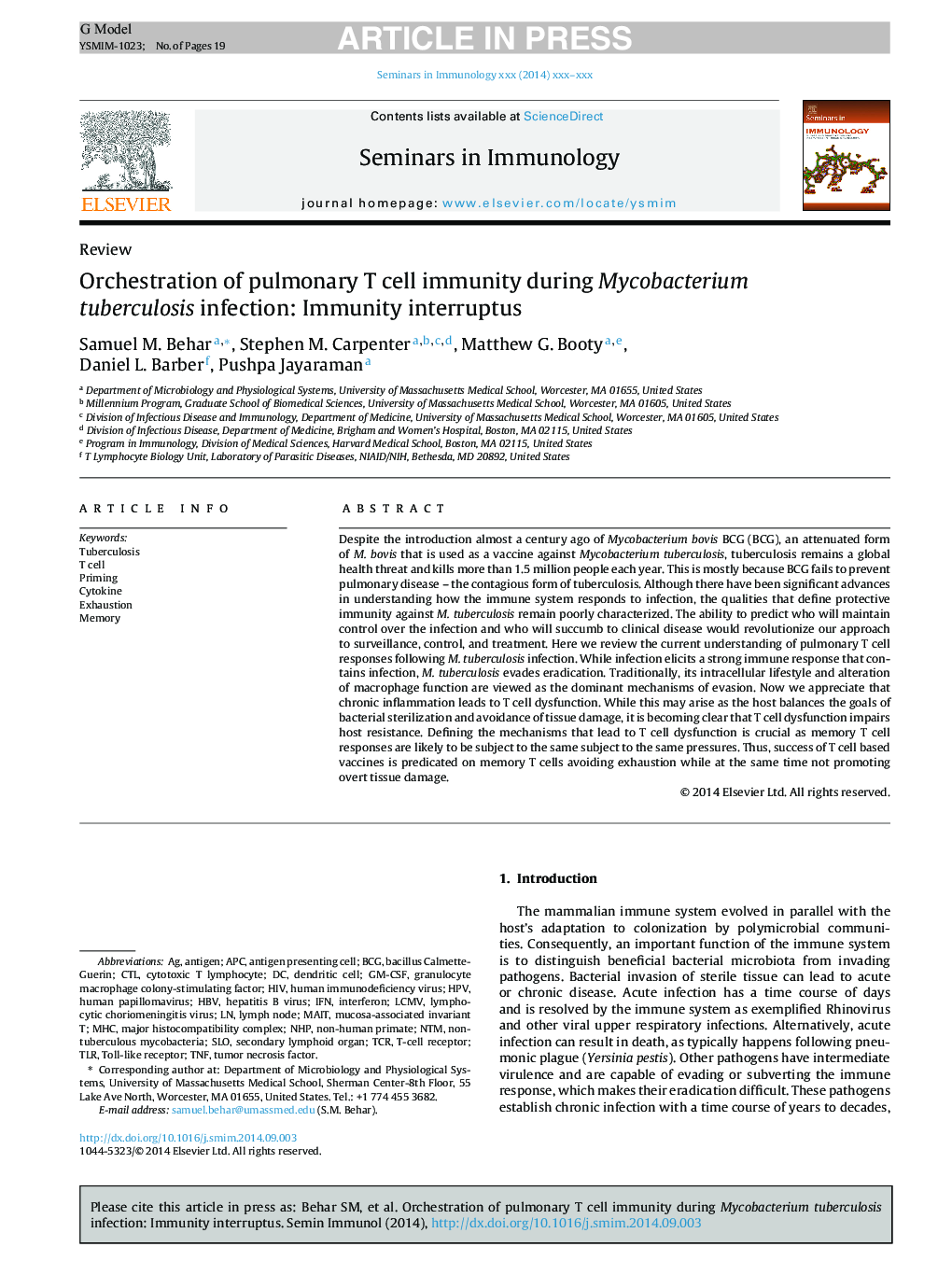 Orchestration of pulmonary T cell immunity during Mycobacterium tuberculosis infection: Immunity interruptus