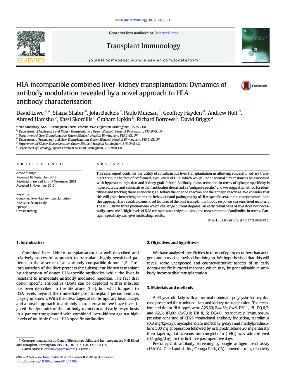 HLA incompatible combined liver-kidney transplantation: Dynamics of antibody modulation revealed by a novel approach to HLA antibody characterisation