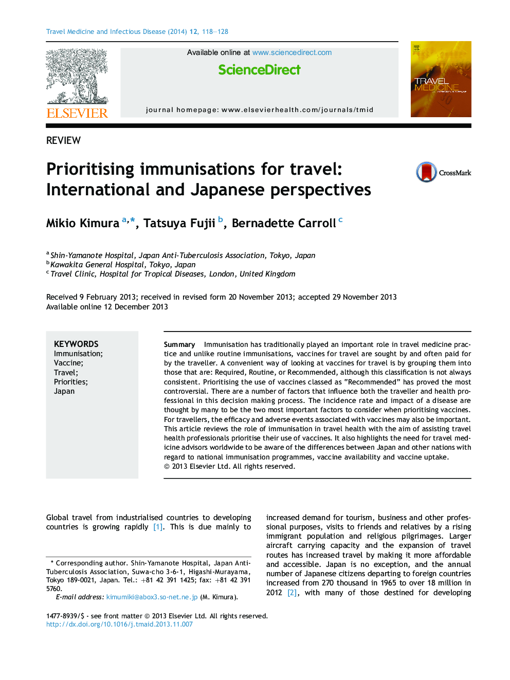 Prioritising immunisations for travel: International and Japanese perspectives