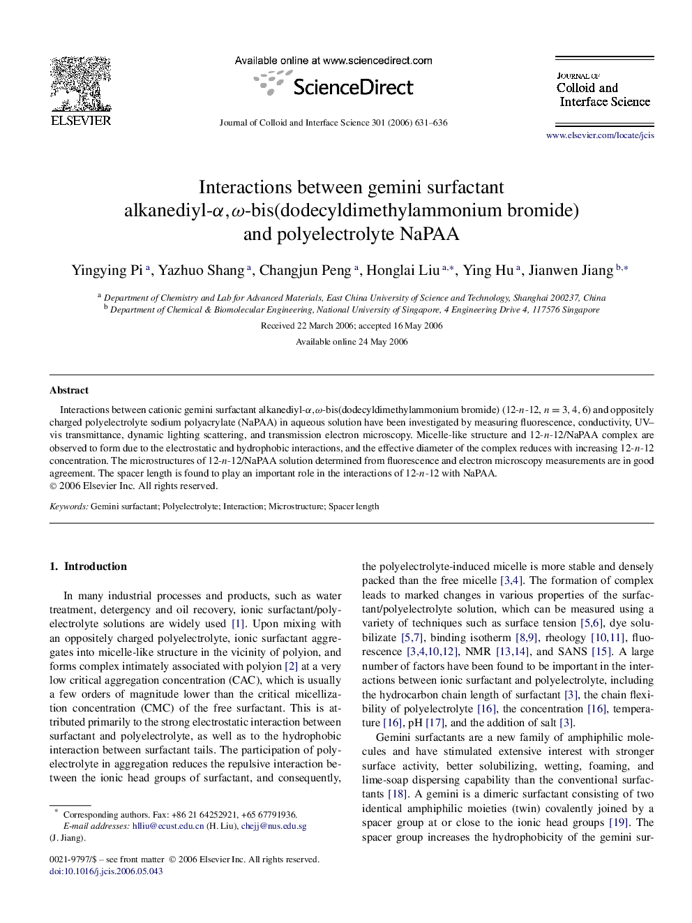 Interactions between gemini surfactant alkanediyl-α,ωα,ω-bis(dodecyldimethylammonium bromide) and polyelectrolyte NaPAA