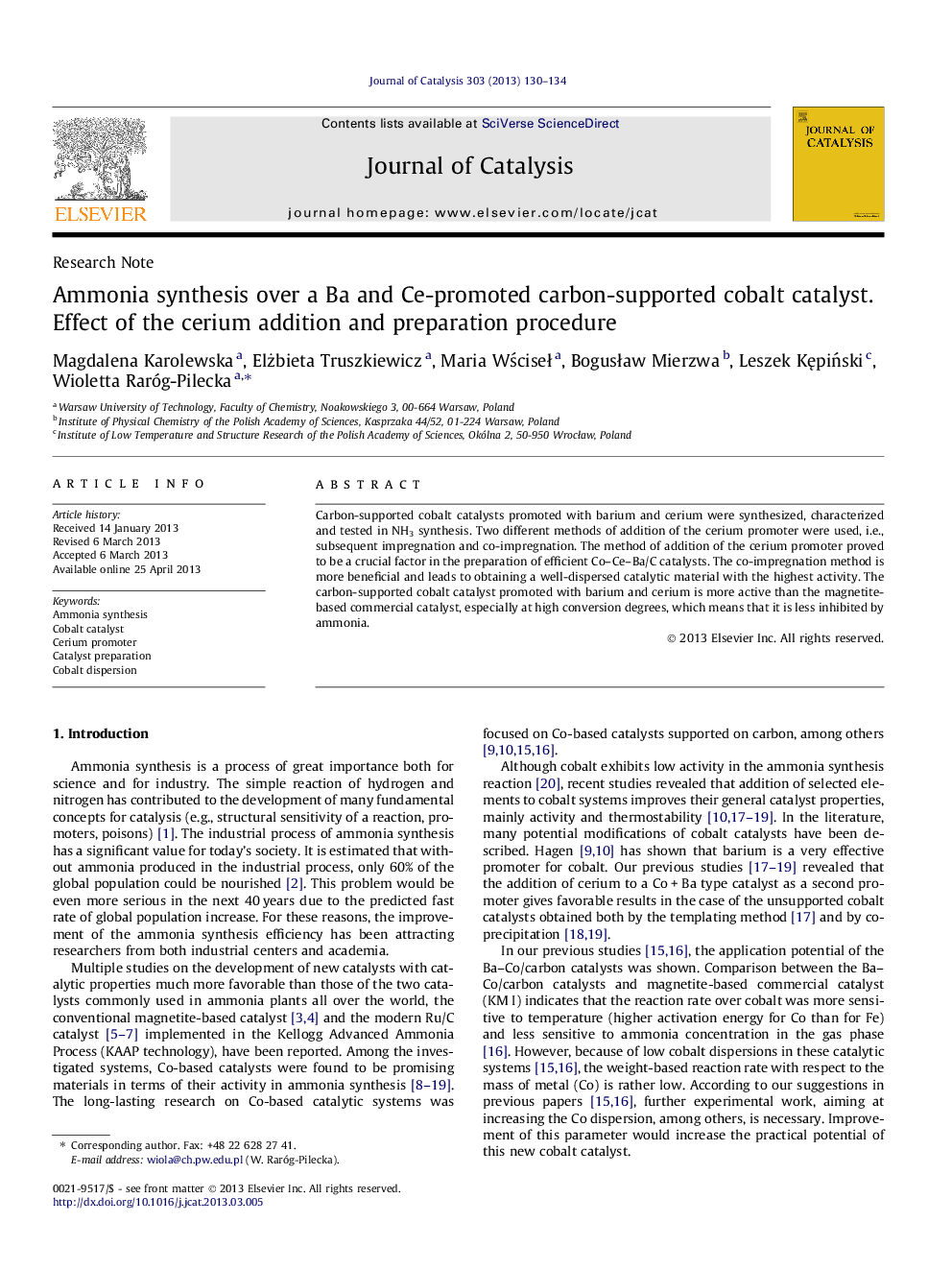 Ammonia synthesis over a Ba and Ce-promoted carbon-supported cobalt catalyst. Effect of the cerium addition and preparation procedure