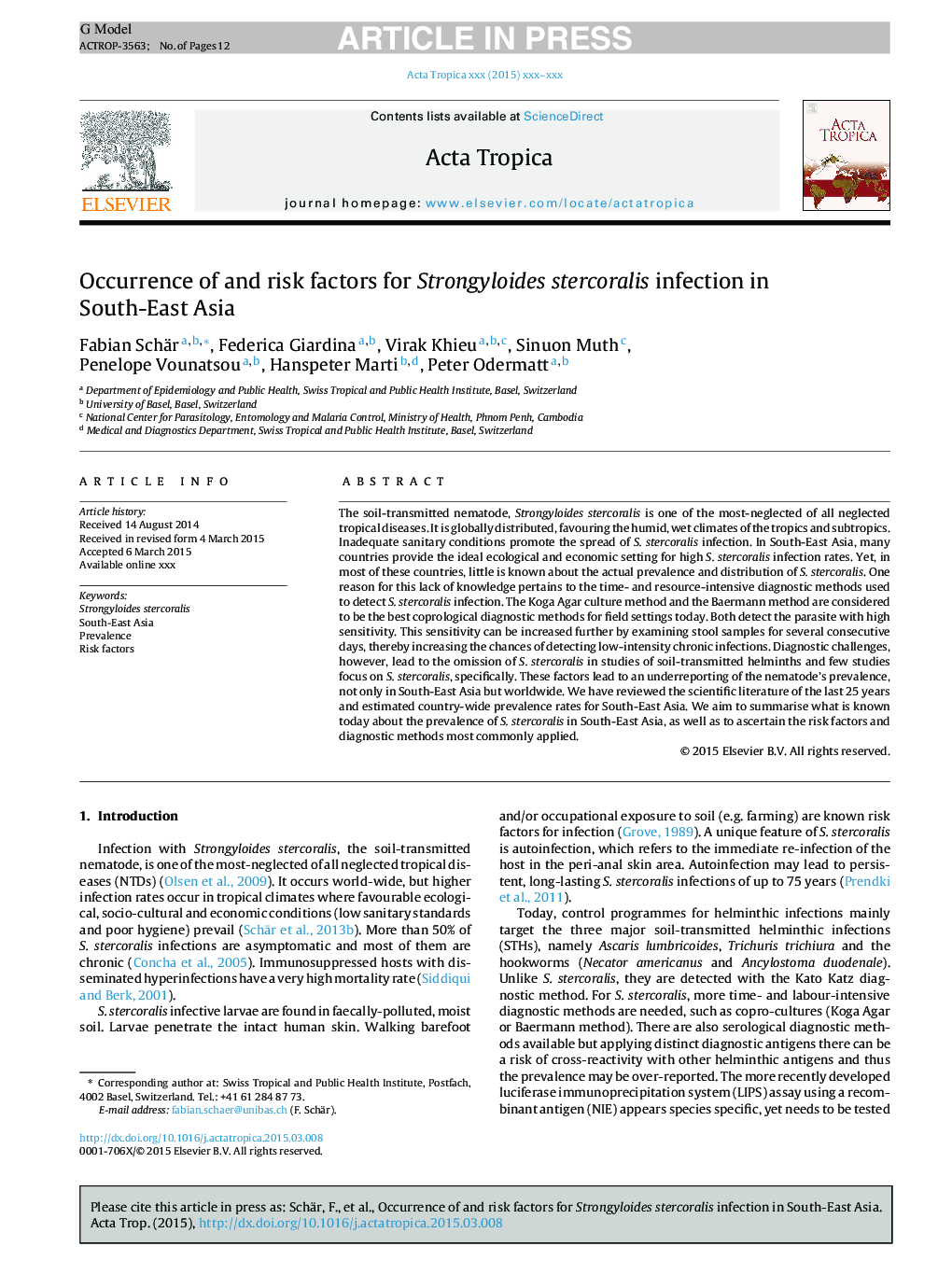 Occurrence of and risk factors for Strongyloides stercoralis infection in South-East Asia