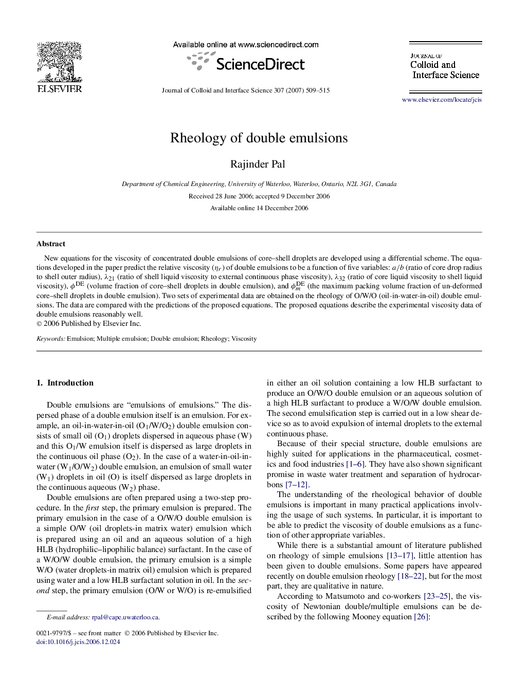 Rheology of double emulsions