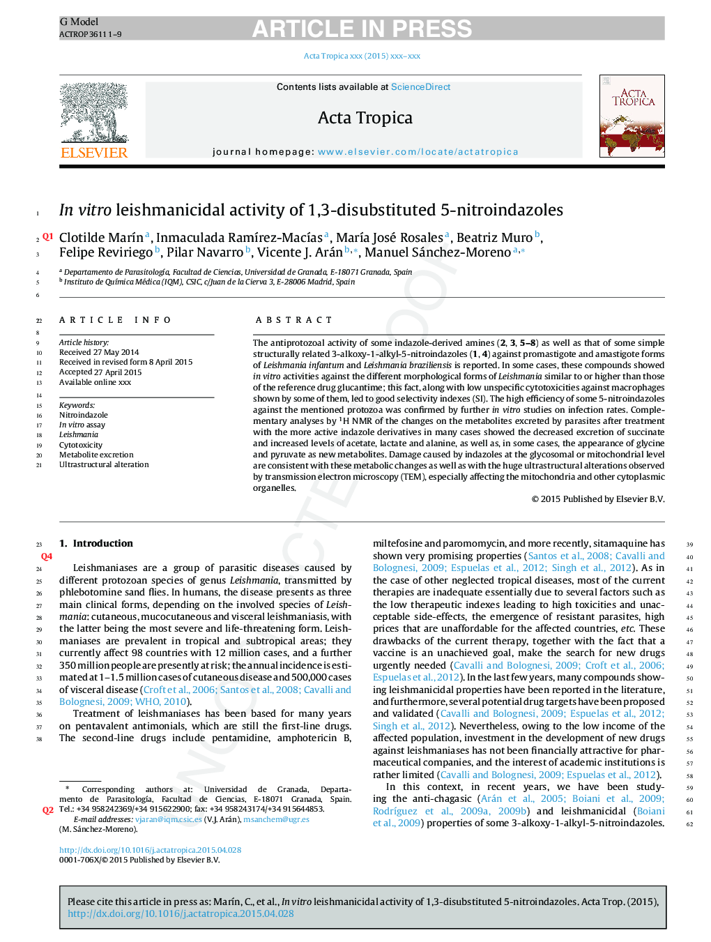 In vitro leishmanicidal activity of 1,3-disubstituted 5-nitroindazoles