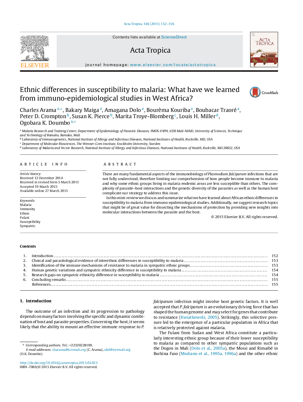 Ethnic differences in susceptibility to malaria: What have we learned from immuno-epidemiological studies in West Africa?