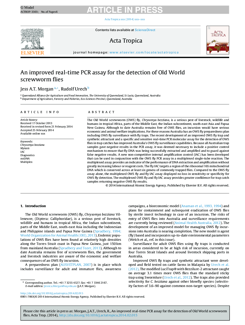 An improved real-time PCR assay for the detection of Old World screwworm flies