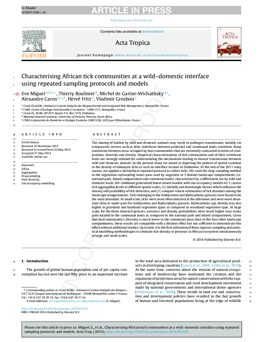 Characterising African tick communities at a wild-domestic interface using repeated sampling protocols and models