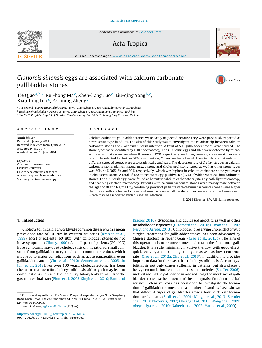 Clonorcis sinensis eggs are associated with calcium carbonate gallbladder stones