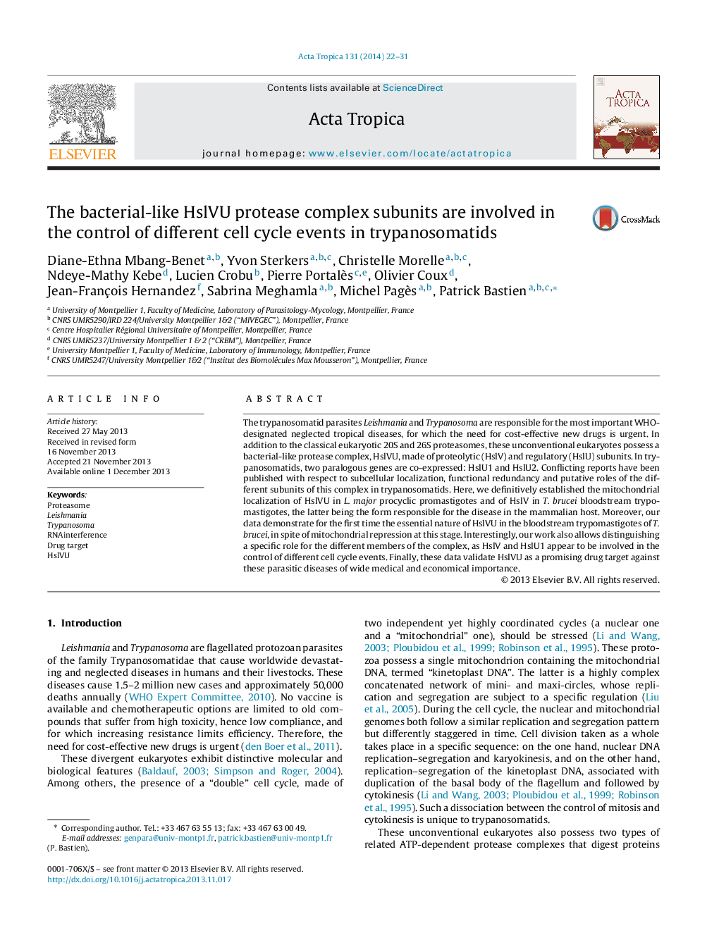 The bacterial-like HslVU protease complex subunits are involved in the control of different cell cycle events in trypanosomatids