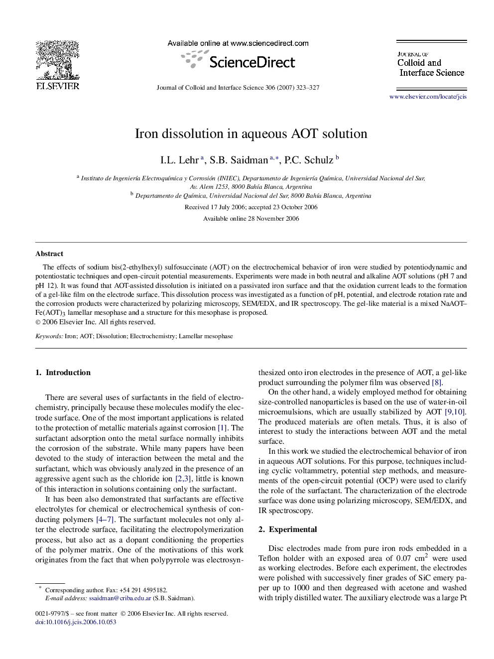 Iron dissolution in aqueous AOT solution