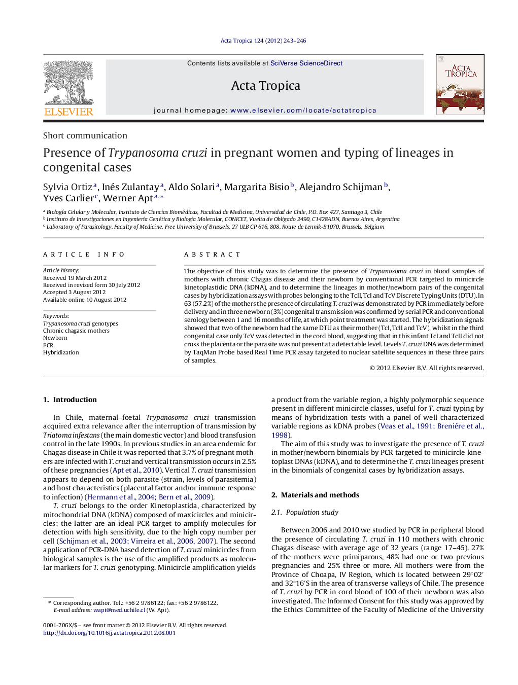 Presence of Trypanosoma cruzi in pregnant women and typing of lineages in congenital cases