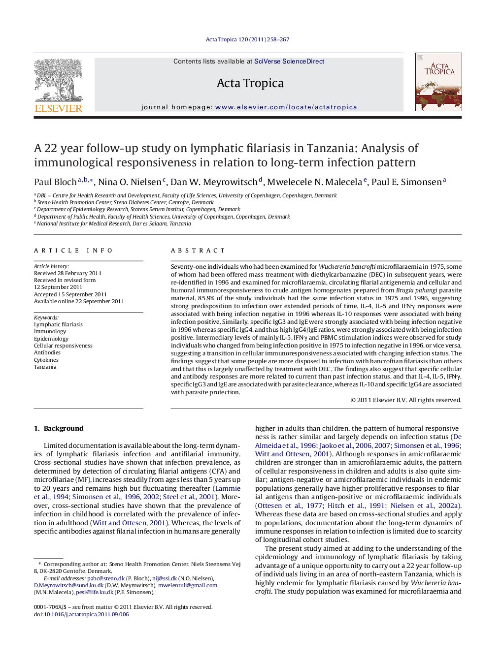 A 22 year follow-up study on lymphatic filariasis in Tanzania: Analysis of immunological responsiveness in relation to long-term infection pattern