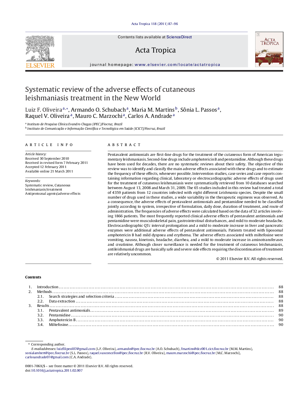 Systematic review of the adverse effects of cutaneous leishmaniasis treatment in the New World