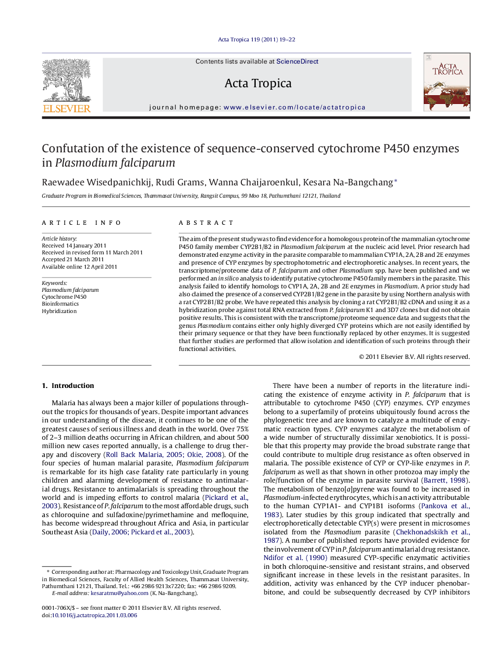 Confutation of the existence of sequence-conserved cytochrome P450 enzymes in Plasmodium falciparum