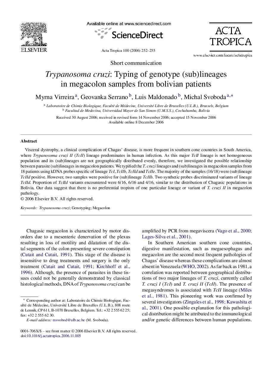 Trypanosoma cruzi: Typing of genotype (sub)lineages in megacolon samples from bolivian patients