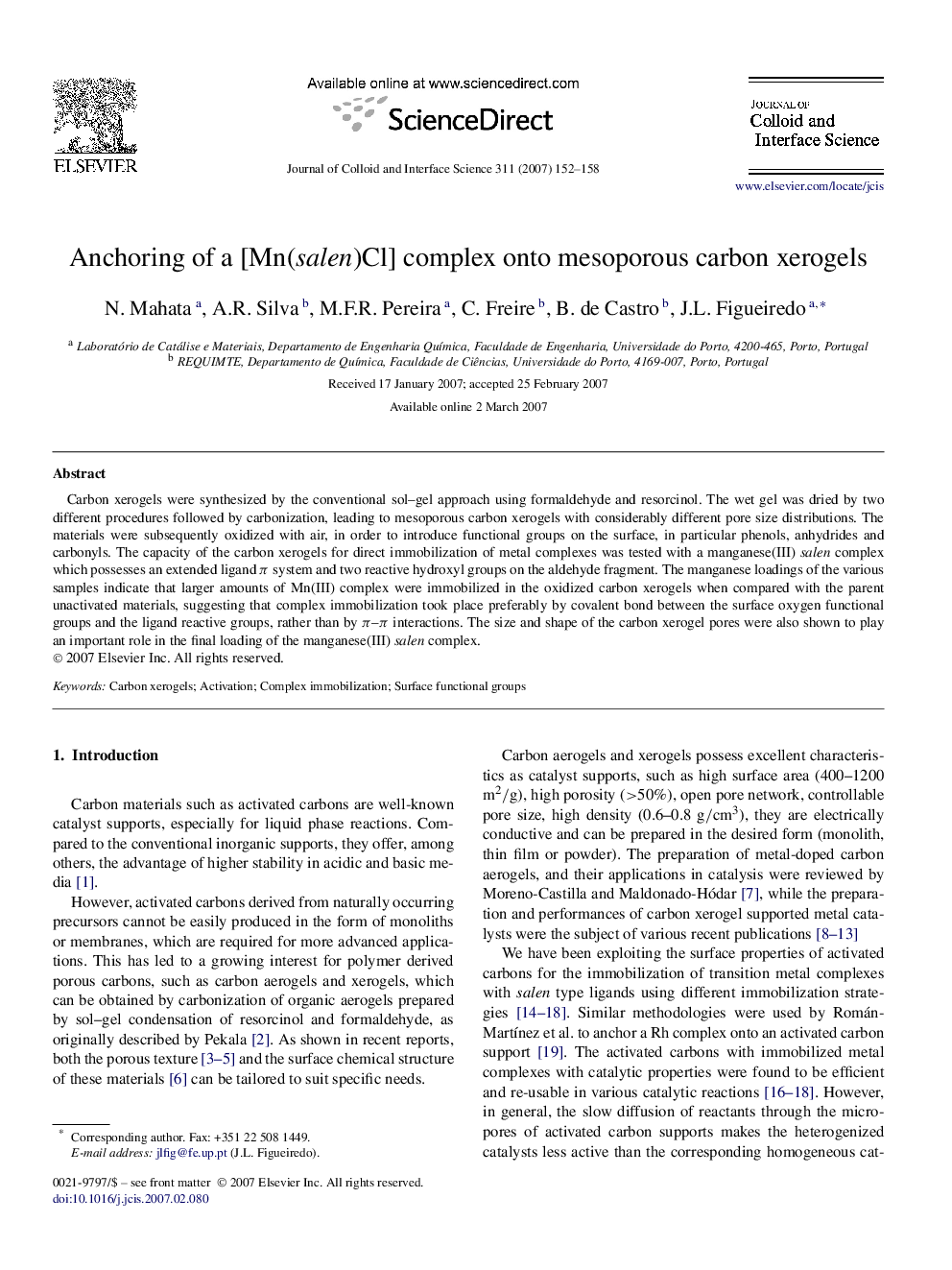Anchoring of a [Mn(salen)Cl] complex onto mesoporous carbon xerogels