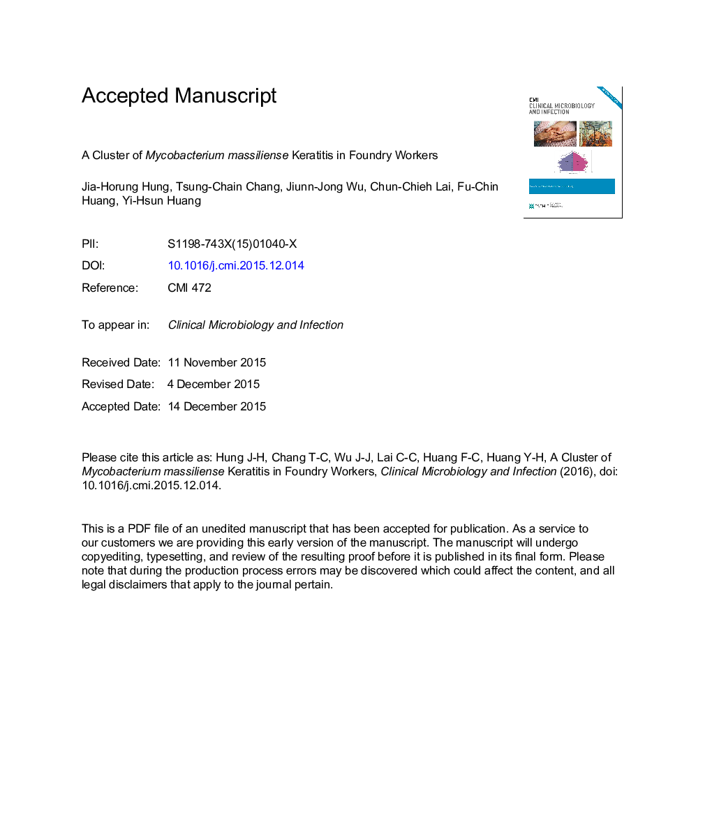 A cluster of Mycobacterium massiliense keratitis in foundry workers